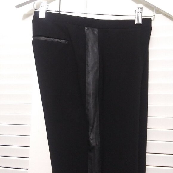 Eileen Fisher Black Pull On Leggings Leather Trim - Picture 8 of 10